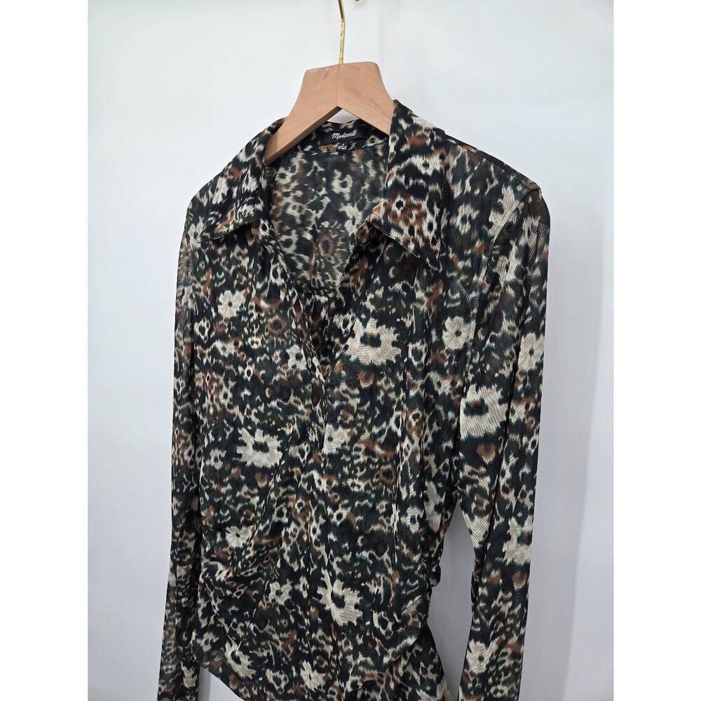 Madewell Long Sleeve Polo Size Large Floral Mesh Cottagecore - Picture 5 of 9